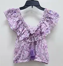 LoveShackFancy Dorin Off-the-Shoulder Crop Top in Purple Iris