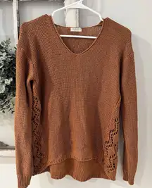 Harper Women's Small Burnt Orange Cutout Sweater Knit v Neck