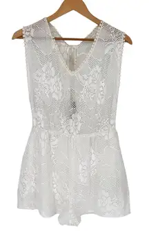 Mahina Full Lace See Thru Cover Up Romper size Medium in White NWT Sleeveless