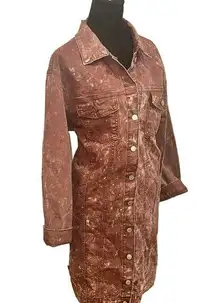Thrill Jeans Women’s Burgundy Acid Washed Denim Long Jacket/Dress, Size Large
