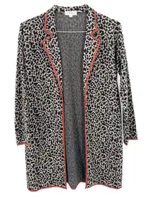 Anthropologie THML Camel Black Leopard Knit Cognac Leather Piping Cardigan