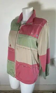 VINTAGE KORET PATCH STATEMENT‎ COLOR BLOCK JACKET​ WITH EMBROIDERY​ Large 0086