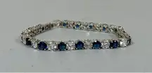 Silver Blue Sapphire Diamond Round Gemstone Tennis Bracelet Jewelry 💙