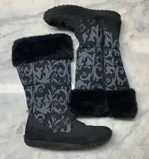 Timberland Floral Filigree Snow Boots Black And Gray Womens Size 7 Faux Fur