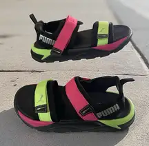 Puma Black Sandals with Pink and Green Straps