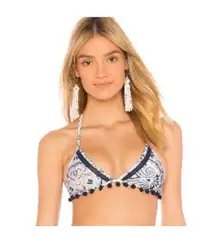 Tularosa Nina Bikini Top Blue Pom Pom Size Small NWT Triangle
