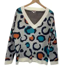 Andree by Unit colorful printed V Neck Sweater size Medium