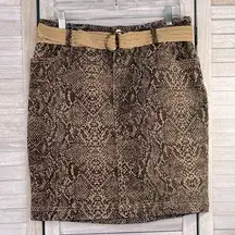CHAPS Brown Snakeskin Pattern Stretch Denim Mini Skirt w Belt-6