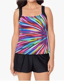 Reebok Glasswork Bust Minimizing Soft Cup Tankini Bathing Suit Top, Size 10 NWT
