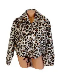 VS Pink  NWT Victorias Secret PINK Know One Cares Faux Fur Leopard Coat Jacket L   *** Know One Cares collaborated with Victoria’s Secret PINK.***