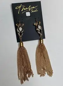 Thalia Sodi Zebra Fringe Earrings Gold-Tone Dangle Rhinestones NWT OS Tribal