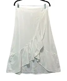 Westport‎ Linen Blend Midi Ruffle Skirt White Elastic Waist Size M Hi Low