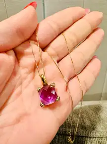 Amethyst and diamond pendant 10K Gold Necklace