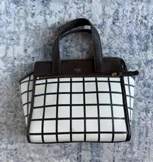 Fossil Grid Print Satchel – Structured Crossbody & Top Handle Bag