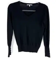 WOW Couture Fitted Ribbed V-Neck Fine Gauge Sweater Black S