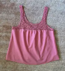 Aerie Pink Lace Trim Tank Top Women’s Size M Medium Floral Mesh Detail