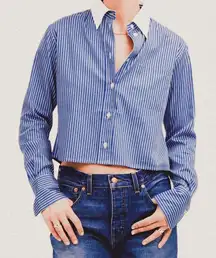 Madewell Boyfriend Fit Cropped Button-Up – Blue White Pinstripe (XL)