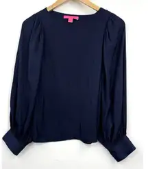 Lilly Pulitzer Blouse True Navy Blue Maisel Top Boatneck‎ Long Sleeve Size XXS