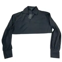 Area Stars Micro Waffle Cropped Top Black Long Sleeve V Neck Collar Size M NEW