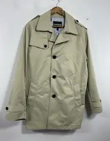 Womans Express Mid Length Trench Coat Large Beige Button Front Waterproof