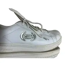 Vtg Skechers White Sneakers 10 Leather Silver Logo Y2k 1990s Shoes WSL Lace up