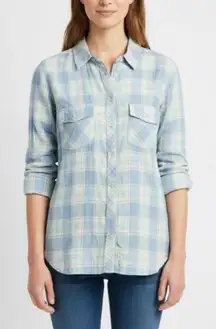 Kut from the Kloth Blue/Green Plaid Pearl Button Down Snap Size Medium NWT