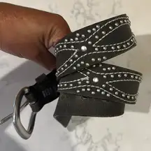 Vintage suede silver studded white stitching belt size S western punk goth Y2K