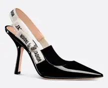 Christian Dior J'Adior Patent Leather Pointed Toe Slingback Pump Heel Black 36.5