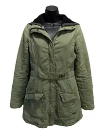 Vintage‎ Roxy Green Long Sleeve Zip/Snap Up Jacket Size S Flannel Lined Hood