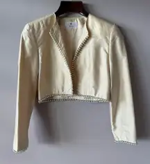 Melony Women’s 100% Silk Ivory Cropped Lined‎ Shrug Jacket Size 6