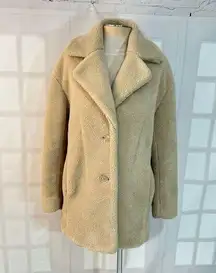 & Other Stories Cream Notch Lapel Mid Length Teddy Pea Coat Size 2