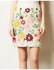 Anthropologie MAEVE Ayaka Embroidered Floral Lace Skirt Colorful Boho Size 8