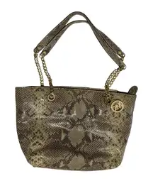 Michael Kors Brown Python Snakeskin Leather Shoulder‎ Bag Chain Strap Embossed