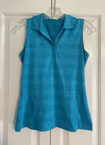 Blue Striped Sleeveless Polo