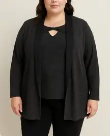 Catherines Any Wear Black Gray Twist Tank Top‎ Open Chiffon Back Cardigan 4X