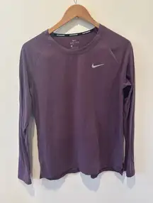 Nike Dri Fit Long Sleeve Running Shirt Purple Mesh Accents Athletic Top M