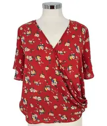 Sienna Sky Floral Wrap Top Rust Orange Red Size Large