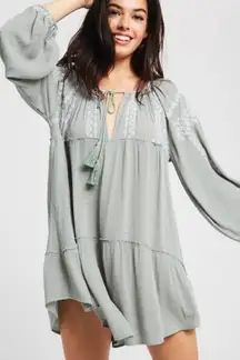 ✨ EMBROIDERED V-NECK TUNIC DRESS LONG TIE WITH TASSEL ENDS✨