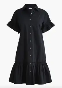 J.Crew Ruffle Sleeve Mini Shirt Dress Cotton Pockets Classic Black US 2 NWT