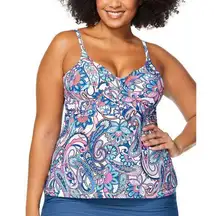 Raisins Curve Underwire Aries Tankini Top Paisley Print Colorful 14W