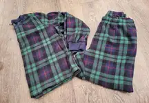 Old Navy  Women's Size Large Tall Pajamas Set Green Plaid Flannel Jogger Crewneck