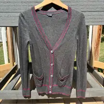 Theory Women’s Chelsea B Gray Fuchsia Cotton Cashmere Blend Cardigan Sz S