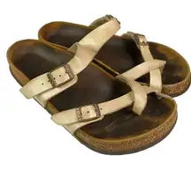 Women's Birkenstock Mayari cream Birko-flor toe loop slide sandals US 7‎ EU 38