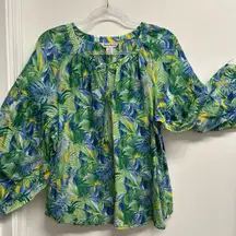 Tommy Bahama Green and Blue Tropical Silk Blend Blouse