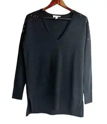 The White Company white label Sz 6 merino wool v-neck jumper Sweater Gray Sequin