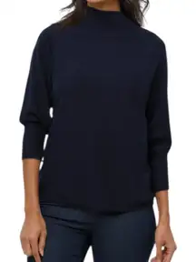 NWT Anatomie Ash Ribbed Mock Neck Travel Sweater Navy Blue Sz Large