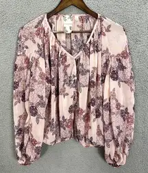 Blu Pepper Top Womens Small Pink Floral Oversized Flowy Sheer Boho Fairy‎ Y2K