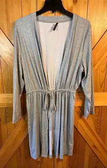 Jaclyn Intimates Size M Gray Heather Ribbed Open Front Robe Tie Long Sleeve nwot