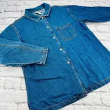 Chico's Design Chambray Button Down Shirt Women's 3 Plus Medium Wash Long Sleeve