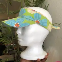 Vintage 90s L.E.I Green blue floral visor hat cap with adjustable velcro strap 